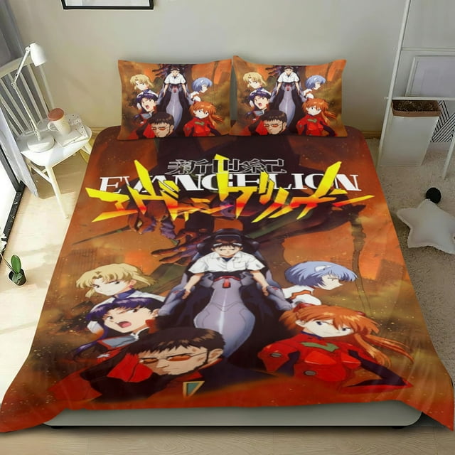 NEON GENESIS EVANGELION Conjunto de sábanas temático, trío de piezas, cómodo y amigable con la piel, diseño único, regalo de decoración para el hogar para familiares, amigos y fans,140X210cm