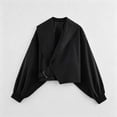 thumbnail image 3 of TGSLY Asymmetric Wrap Belt Cropped Coat for Women Lightweight Shawl Lapel Open Front Jacket Loose Casual Solid Color Puff Long Sleeve Crop Outerwear S, 3 of 7