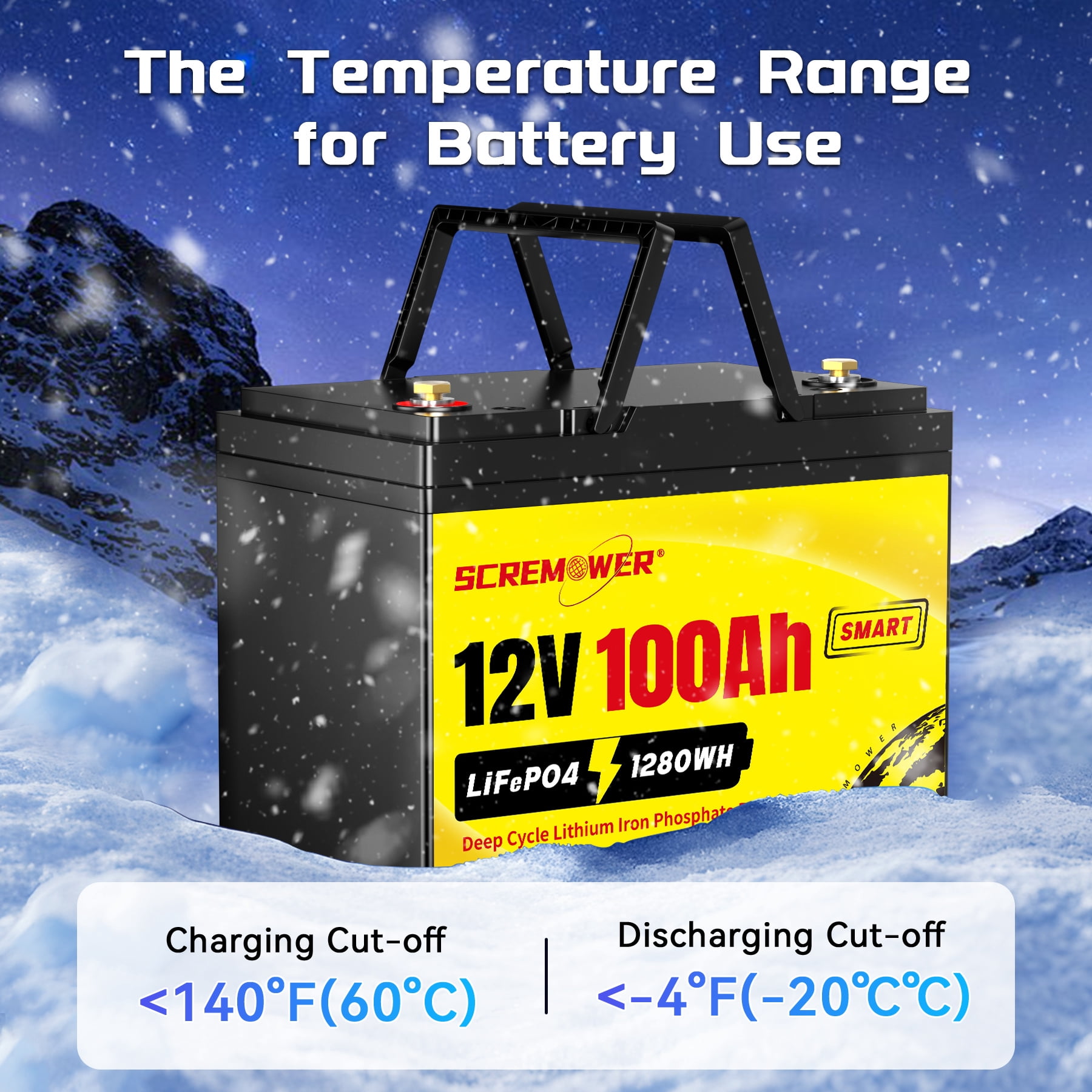 12V 100Ah LiFePO4 Battery Bluetooth, 100A BMS Low-Temp Protection Deep Cycles Mini Lithium Batteries for RVs, Golf Cart, Home Energy Storage, Boats and Marine