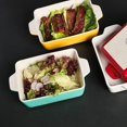 thumbnail image 4 of SWEEJAR Ceramic Baking Dish, Rectangular Small Baking Pan with Double Handles, 22OZ for Cooking, Brownie, Kitchen, 6.5 x 4.9 x 1.8 Inches (White), 4 of 6