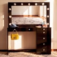 thumbnail image 2 of Ember Interiors Nadia Makeup Vanity with Lights, 7 Drawers, Power Outlet, Gold Knobs, Black, 2 of 8