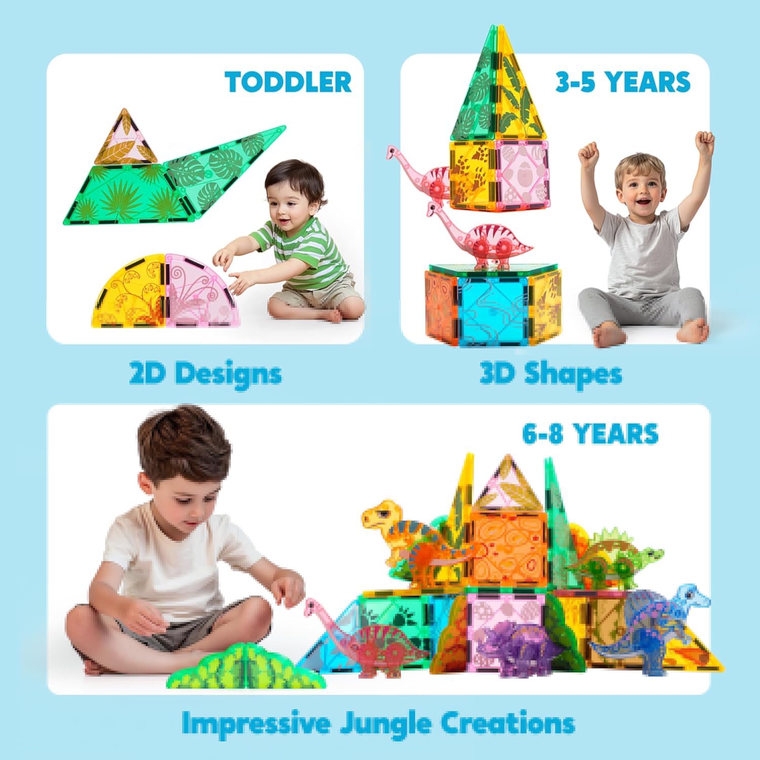 Joyfy 50-Piece Dinosaur Magnetic Building Tiles Set photo 7