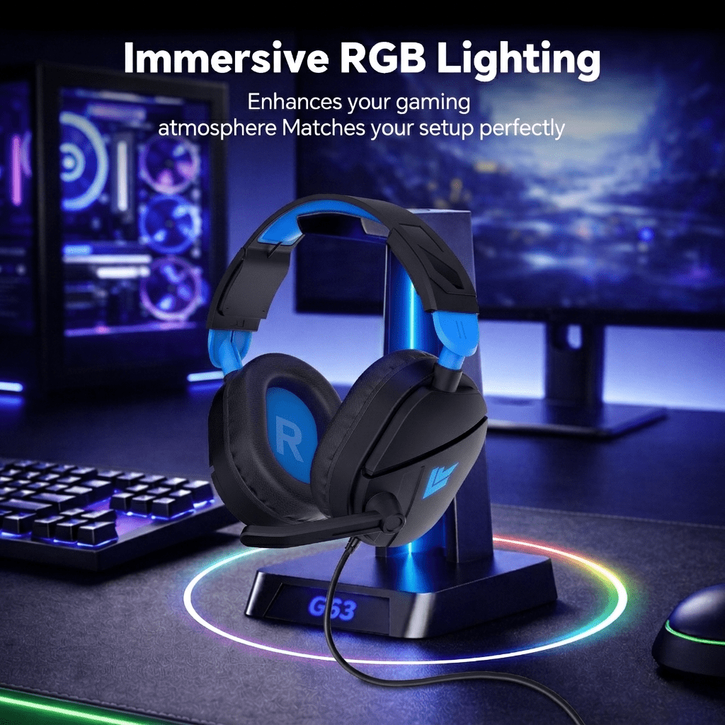 Gaming Headsets with Noise Cancelling Microphone, Xbox One & PS5 PS4 Headphones, High-Quality Stereo Sound, LED Light, Soft Memory Earmuffs for Ultimate Comfort, Wired Over-Ear Headset for PC, Laptop