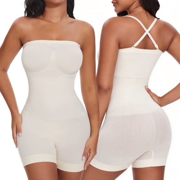 Vaslanda Strapless Shapewear for Women Seamless Tummy Control Bodysuit with Removable Straps