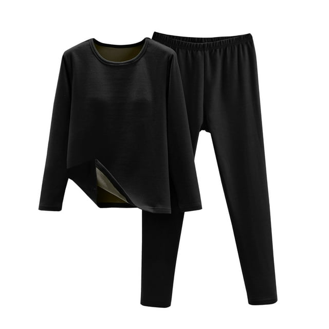 Timegard Ensemble de sous-Vêtements Thermiques 2 Pcs pour Femmes Col Rond Manches Longues Hauts Pantalons Fuselés Taille Élastique