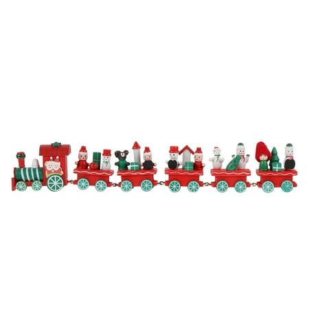 

1pc Xmas Ornament Train Decor Children Wood Train Toy Desktop Decoration (Red)