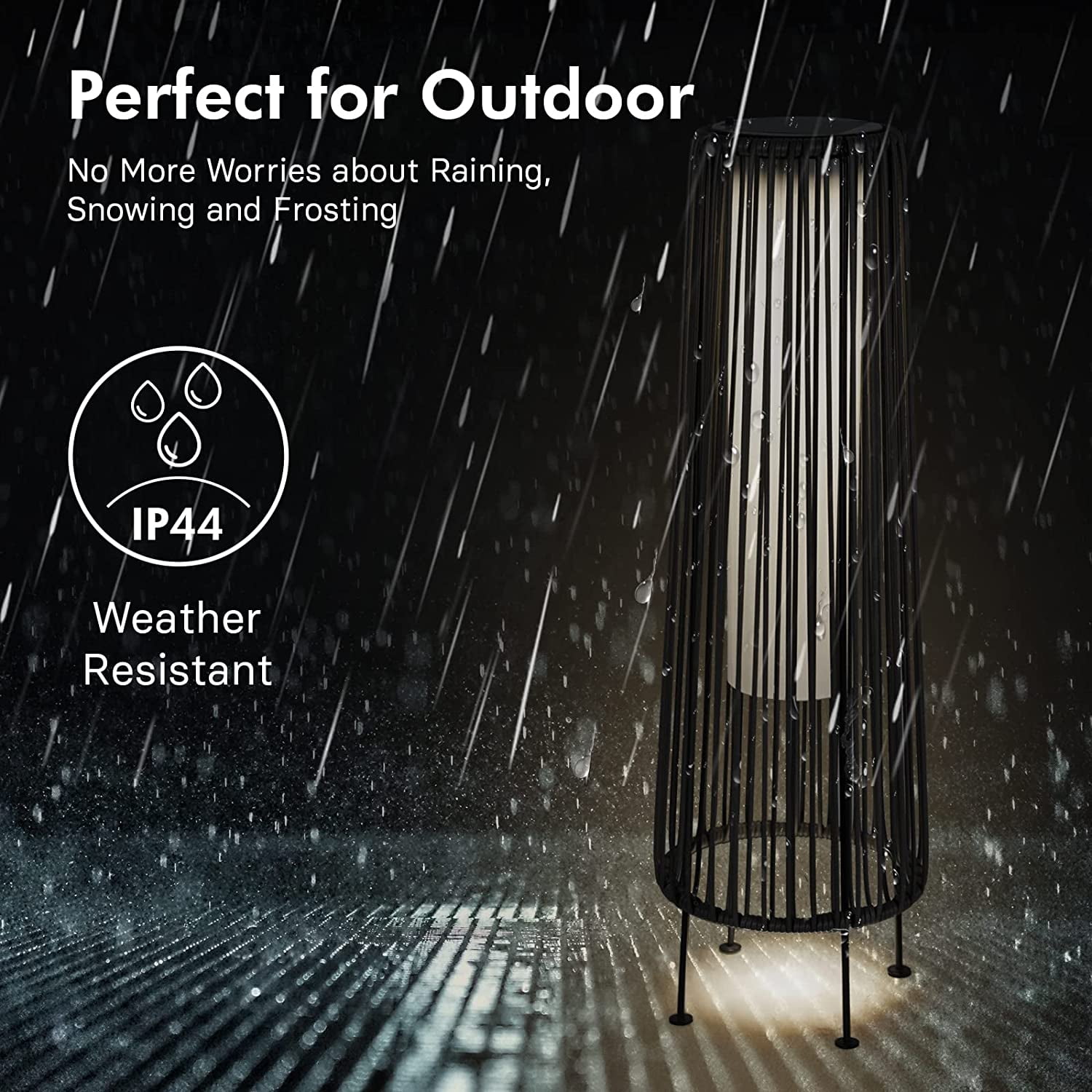 Outdoor Floor Solar Light 2-Pack, All-Weather Wicker Solar Patio Lamp, Dark Brown