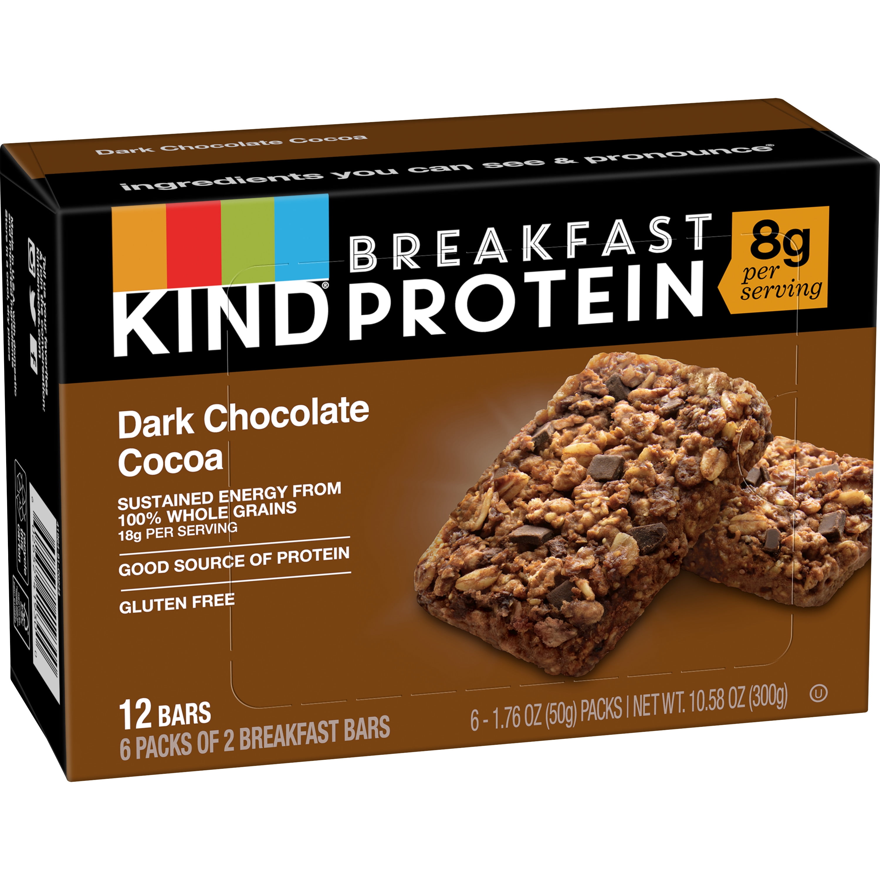 KIND Breakfast Gluten Free Dark Chocolate Cocoa Protein Snack Bars, 1.76 oz, 12 Count (Pack of 4)