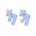 thumbnail image 4 of Loicainy Toddler Kids Girls Plaid Clothes Set 12 18 24 Months 2T 3T 4T 5T Flying Sleeve Button Up A-line Tops Long Pants Summer Outfits, 4 of 8