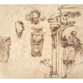thumbnail image 3 of School of Michelangelo Buonarroti 22x20 Black Modern Framed Museum Art Print Titled - A Figure and Some Architectural Details. (1475-1564), 3 of 5