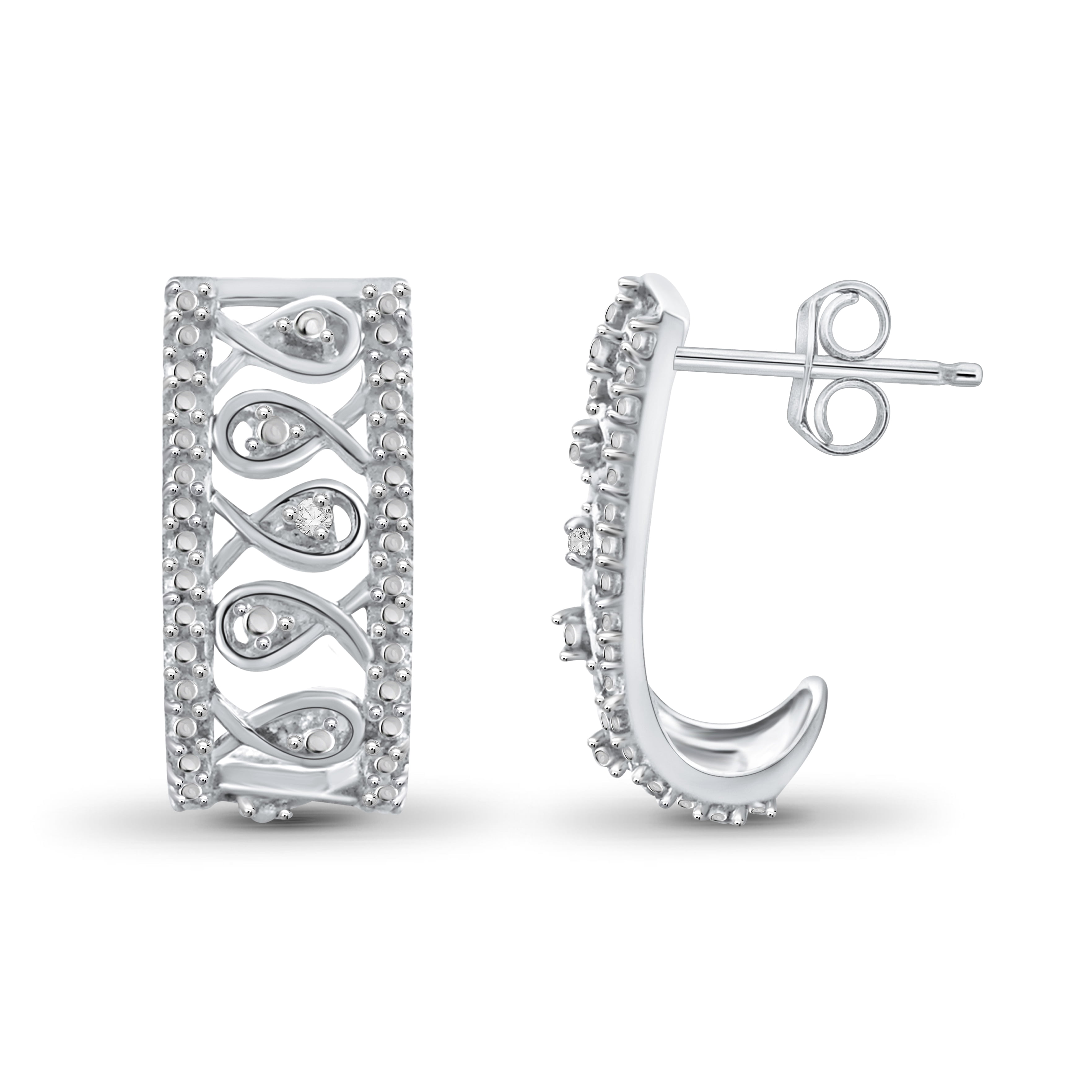 JewelersClub White Diamond Earrings Women – Accent White Diamonds Sterling Silver Hoop Earrings Small – Hypoallergenic Hoop Earrings – Small Hoop Earrings Diamond – White Hoop Earrings for Women