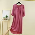 thumbnail image 2 of Hrsba Women's Nightgown Solid Color V Neck Loose 5-Sleeve Short Length Sleep Dress, 2 of 4