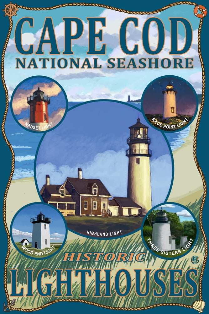 Cape Cod National Seashore, Massachusetts, Historic Lighthouses Montage (36x54 Giclee Gallery