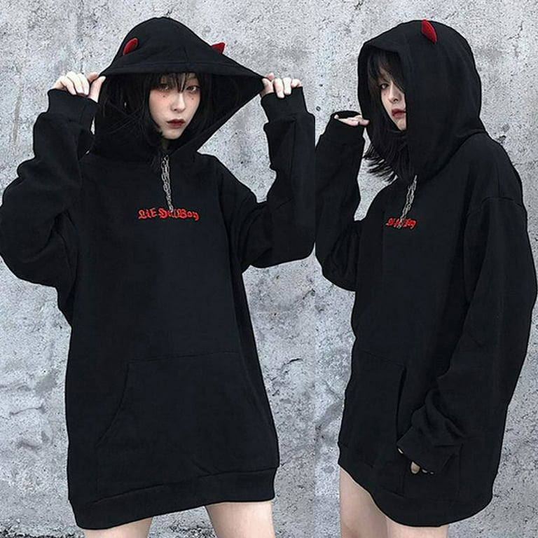 TINYSOME Teenager s Devil Wing Red Horn Sweatshirt Hoodies Oversized Harajuku Zipper Long Sleeve Sweatshirt Pullover Hooded Tops