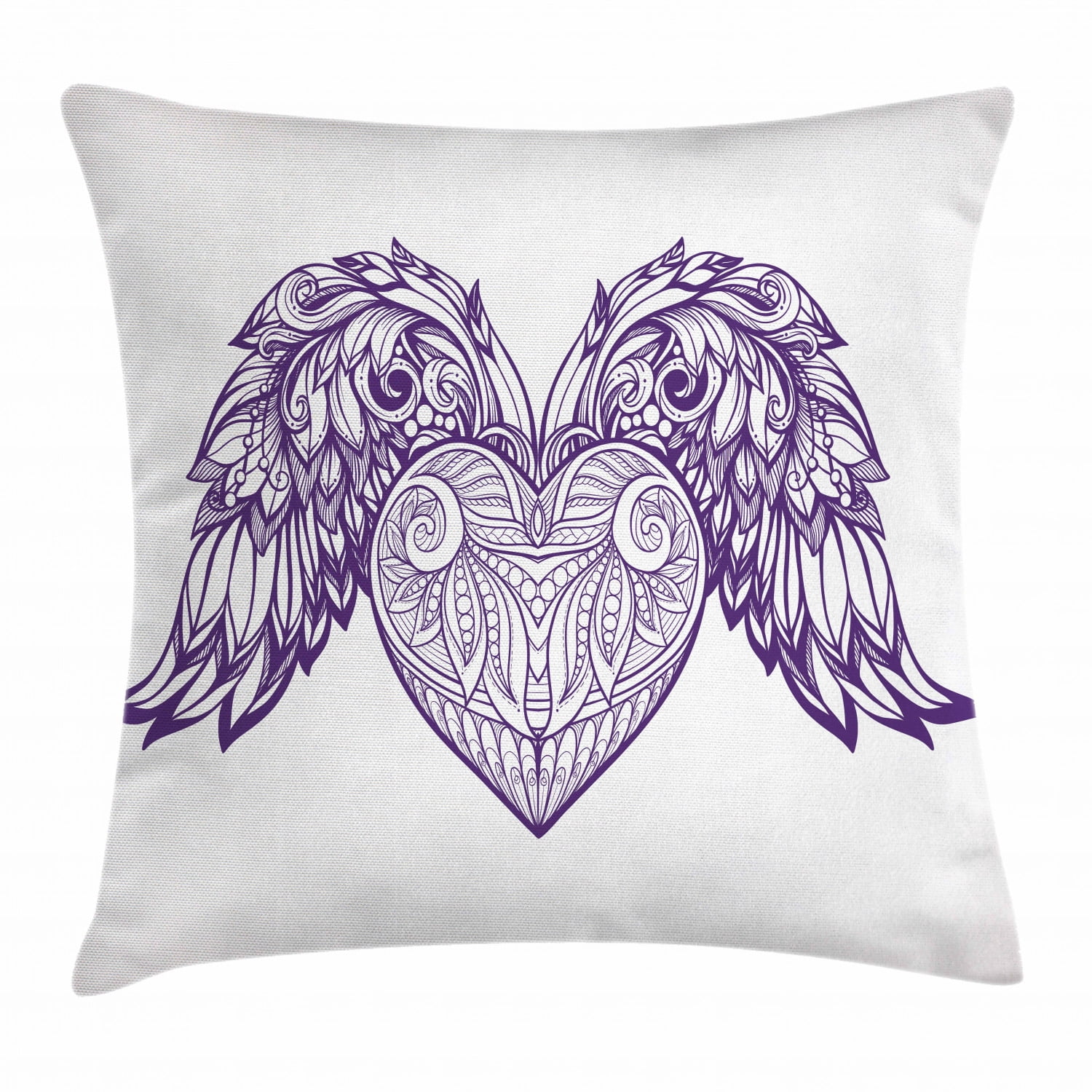Angel Wings Throw Pillow Cushion Cover, Boho Ornamental Heart with