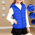 thumbnail image 2 of DJDLJWCJ Puffer Vest Girls Full Zipper Lightweight Warm Winter Jacket Solid Color Sleeveless Jacket Blue Size 12, 2 of 9