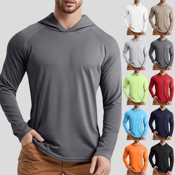 Running Fitness Sun Protection Hooded T Shirt for Man UPF 50 Fishing Shirt Long Sleeve Lightweight Quick Dry Tops Red XXXL
