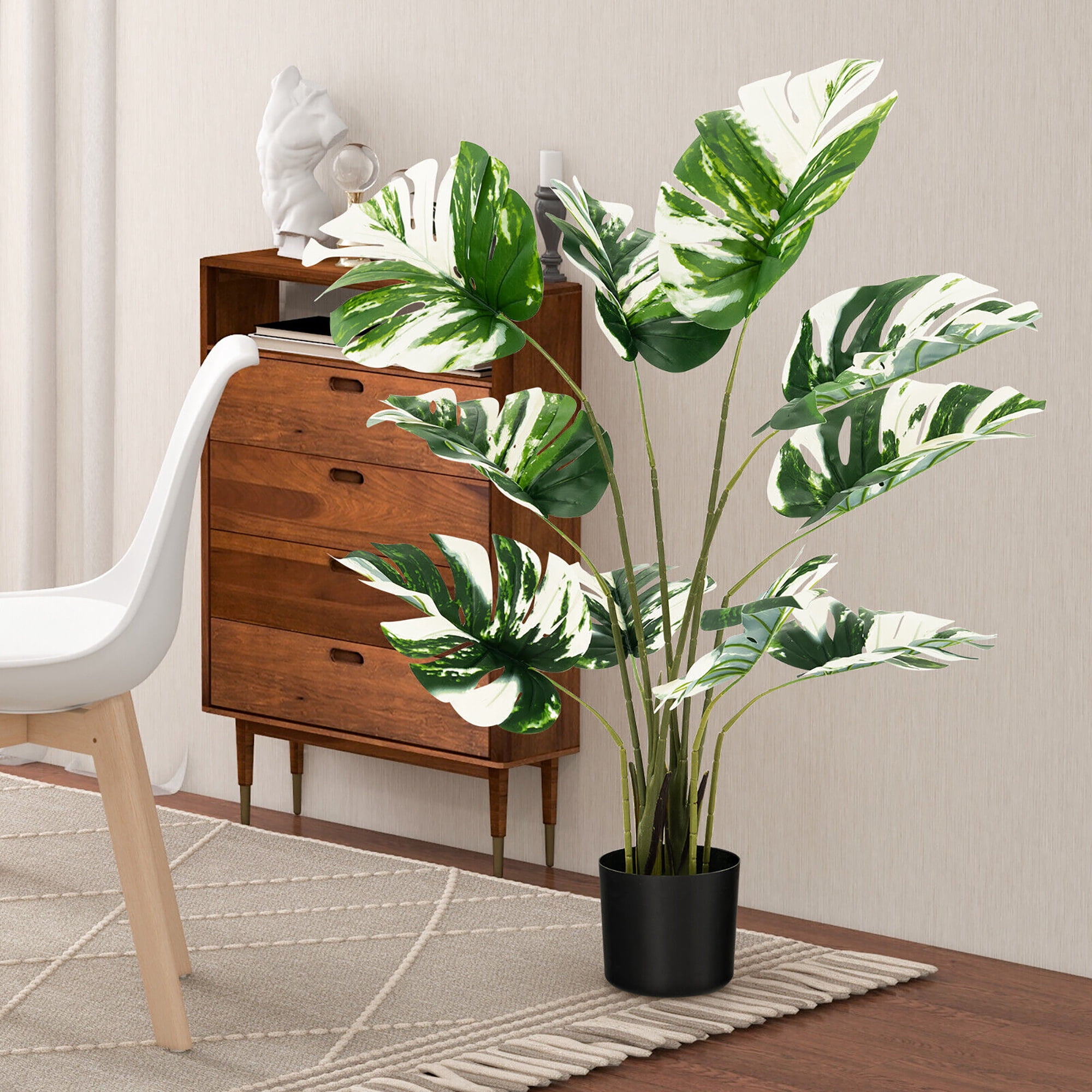 Gymax 4FT Artificial Monstera Deliciosa Tree 2-Pack Fake Plant Faux Tree for Decor