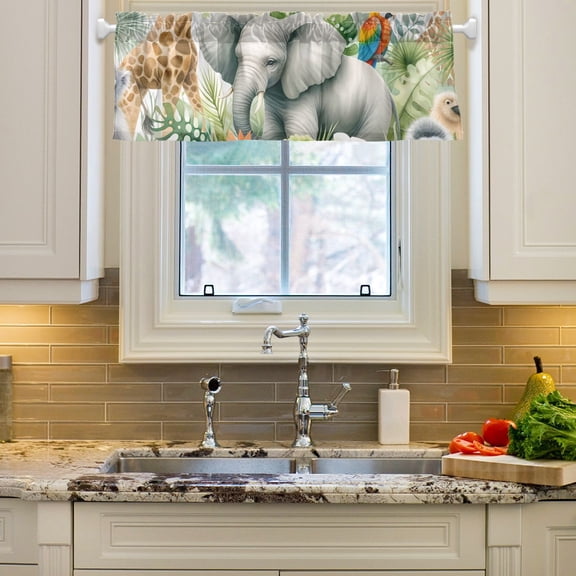 African Animals Leaves Curtain Valances Farmhouse Design Window Treatment Decor Blackout Rod Pocket for Windows Living Room Kitchen 54" x 18"