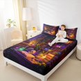 thumbnail image 3 of Homewish Death Skull Bed Sheets,Retro Bookshelf Full Size Sheets,Purple Gold,Halloween Bed Set,4 Pieces,1 Flat Sheet, 1 Fitted Sheet and 2 Pillowcases, 3 of 6