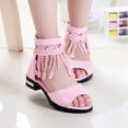 thumbnail image 2 of Girls Gladiator Sandals Open Toe Chunky Low Heel Fringe Ankle Strap Back Zipper Kids Summer Dress Shoes Pink 2.5 Big Kid, 2 of 6