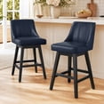 thumbnail image 4 of Swivel Counter Height Bar Stools, Set of 2, 27'' Modern Bar Stool with Curved Back and Solid Wood Legs, Bar Stools for Kitchen Island, Faux Leather Blue, 4 of 7