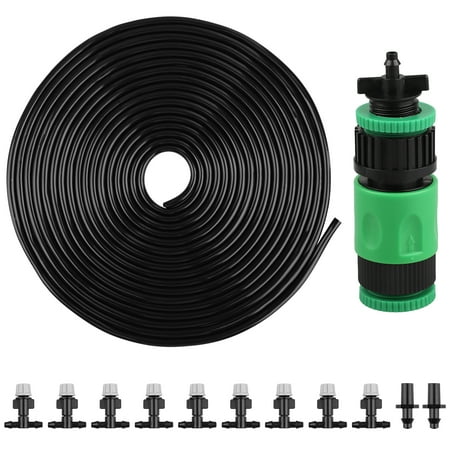 Single Nozzle System - 33FT(10m) Mist Irrigation Kits Accessories Plant Watering System with 1/4” Blank Distribution Tubing Hose,10pcs Mister Nozzles, for Patio Garden Greenhouse Plant Watering