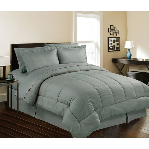 Manhattan Lights Embossed 8 Piece Bed in a Bag, [King, Grey]