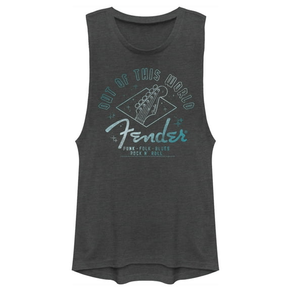 Junior's Fender Out of This World Festival Muscle Graphic Tee Charcoal Large
