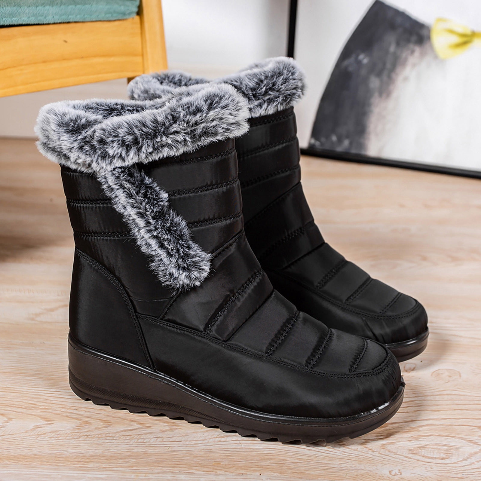 Bottes D'hiver Pour Femme à Enfiler - Talon Compensé 6 Cm - Semelle Antidérapante - Chaussures Chaudes Pour Neige - 8