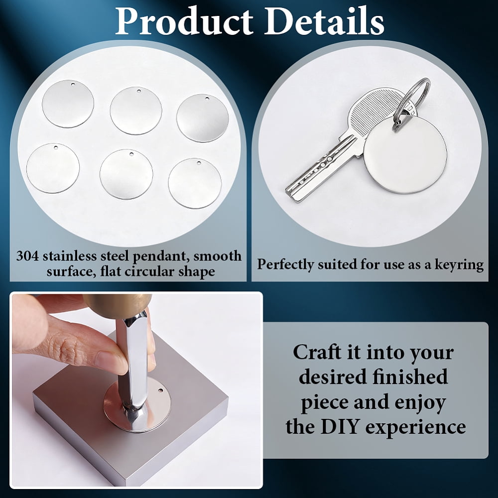 DIY Keychain Making Kits including 304 Stainless Steel Stamping Blank Tag Pendants and Iron Split Key Rings Platinum & Stainless Steel Color 30x1mm