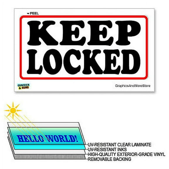 Keep Locked - 12 in x 6 in - Laminated Sign Window Business Sticker