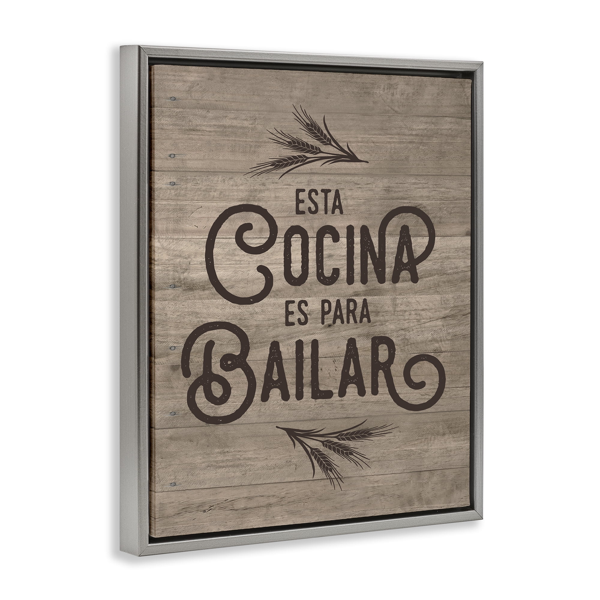 Stupell Industries Cocina Para Bailar Inspirational Quotes & Sayings Painting Gray Floater Framed Art Print Wall Art, 17 x 21