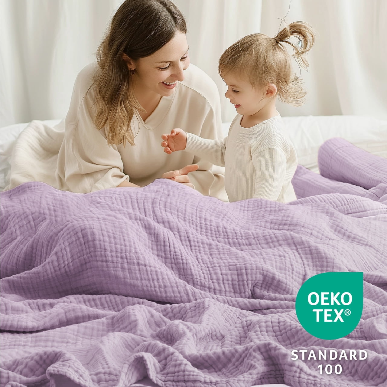 100% Cotton Muslin Blanket King 108" x 90", 6 Layers Lightweight and Breathable Throw Blankets for Bed, Soft Cooling Gauze Blanket for Adults All Season, Lavender