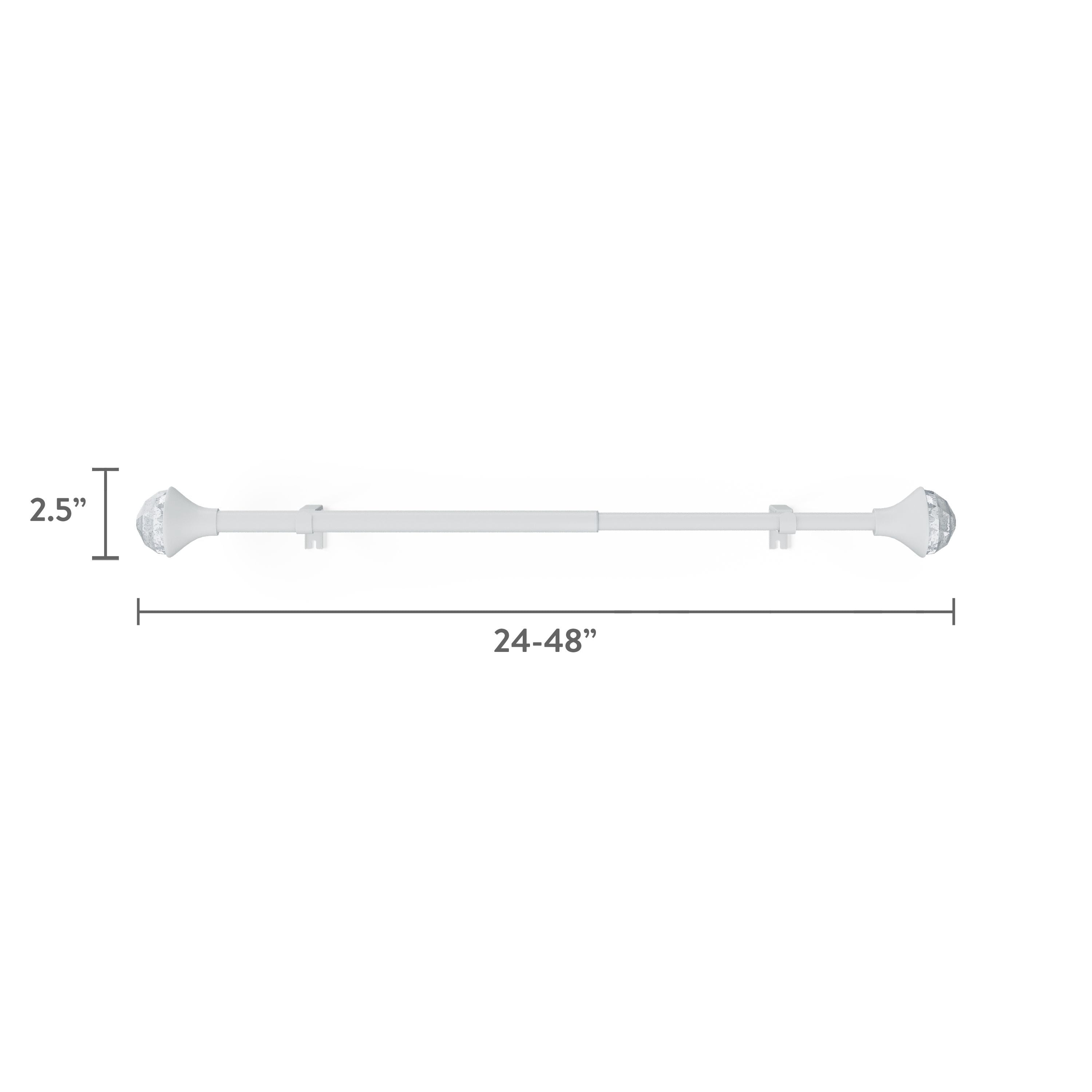 Mainstays Kids 3/4" White Faceted Gem Adjustable Single Curtain Rod, 28"-48"