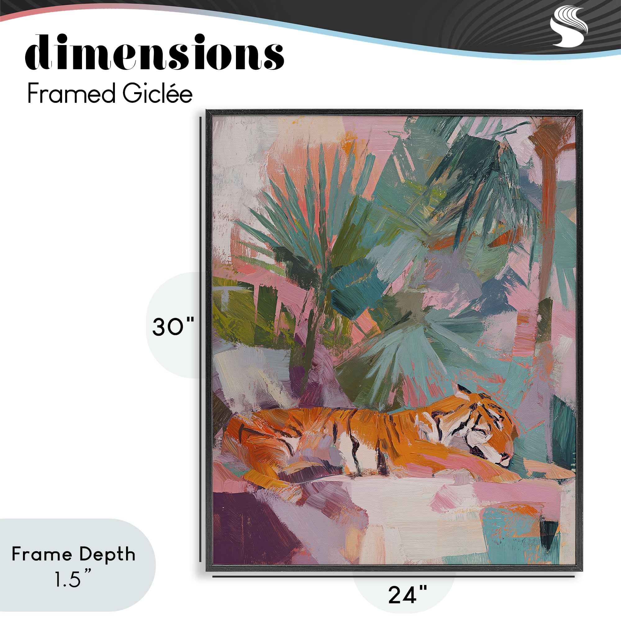 Stupell Industries Resting Tiger Beneath Leaves Black Framed Giclee Art, design by Svetlana Aleynikova
