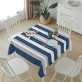thumbnail image 6 of Navy Blue Grey Stripe Table Cloth Waterproof Tablecloths, Farmhouse Modern Art Striped Tablecloth Dining Table Cover for Kitchen Party Tabletop Outdoor, Square Tablecloth 60x60 Inch, 6 of 9