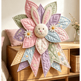 thumbnail image 6 of Bunny Accent Quilted Fabric Door Wreath Pastel Leaf Daisy Wall Hanging Ornament Rustic Style Front Door Spring Home Decor, 6 of 6