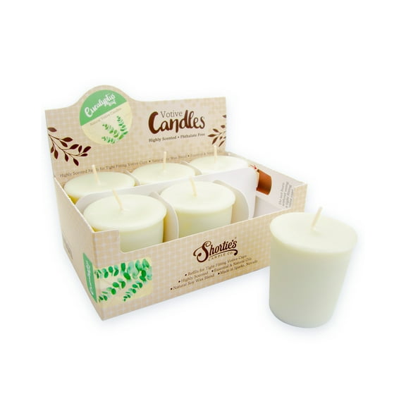 Eucalyptus Leaf Soy Votive Candles - Scented with Essential & Natural Oils - 6 Green Natural Votive Candle Refills - Fresh & Clean Collection