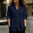thumbnail image 2 of Women's Loose Fit Long Sleeve Button Down Solid Color Blouse Tunic Top Comfy Lightweight Casual Work Office Outfits | CSEONE,Navy L, 2 of 8