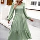 thumbnail image 3 of Vestido casual fruncido para mujer, manga larga, cuello redondo, 3 of 6