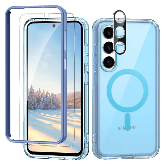 Dteck for Samsung Galaxy S24 Plus Case Clear, Anti-Yellowing S24 Plus Case with Tempered Glass Screen Protector Camera Lens Protector, Magnetic Phone Case for Galaxy S24 Plus/S24 ,Blue