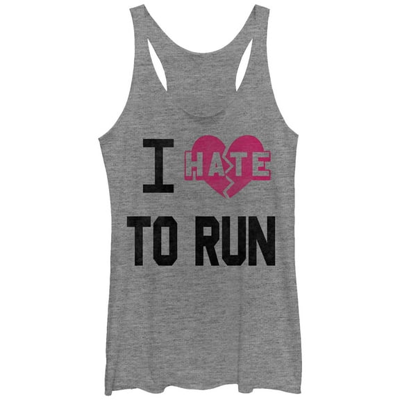 Women's CHIN UP I Hate Heart To Run Racerback Tank Top Gray Heather Small