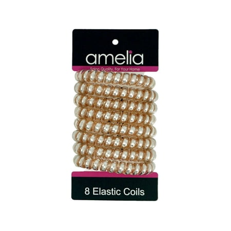 Amelia Beauty Products 8 Large Smooth Shiny Center Elastic Hair Coils 2. 5in Diameter Thick Spiral Hair Ties Gentle on Hair Strong Hold and Minimizes Dents and Creases Gold
