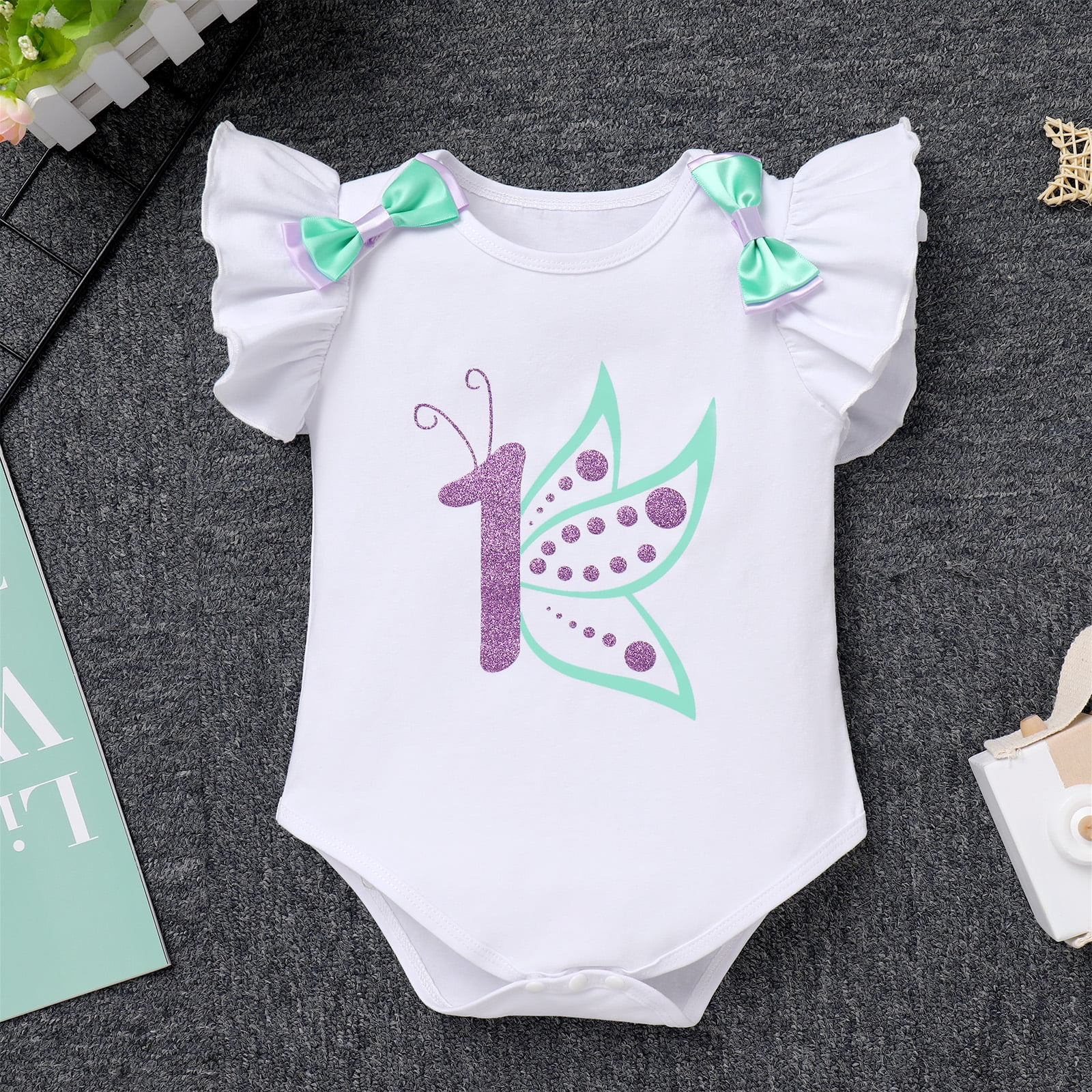 IBTOM CASTLE Baby Girl 1st Birthday Outfit Farm Cow Romper Tutu Skirt Headband Cake Smash Photo Shoot Clothes
