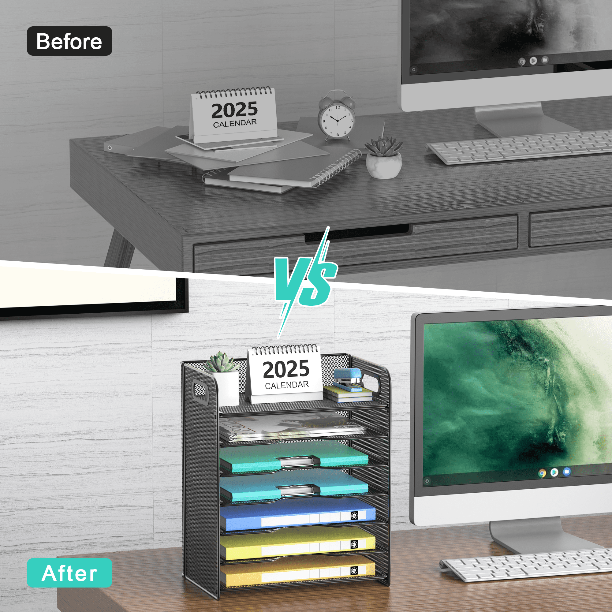 Samstar Desk Organizer with Handle, Paper Organizer Letter Tray File Rack Paper Storage Holder Shelves,7 Tier