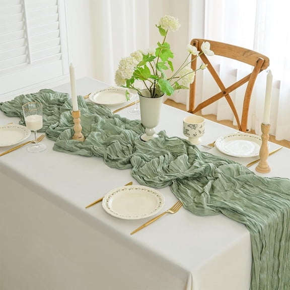 Wedding Party Decor Gauze Table Runner,Crepe Table Flags & Tablecloths Set,Balinese Gauze Pleated Table Decor,Perfect for Bridal Shower Baby Shower Anniversary