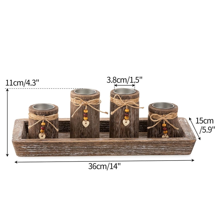 Hanobe Wood Tray with 4 Tealight Candle Holders photo 6