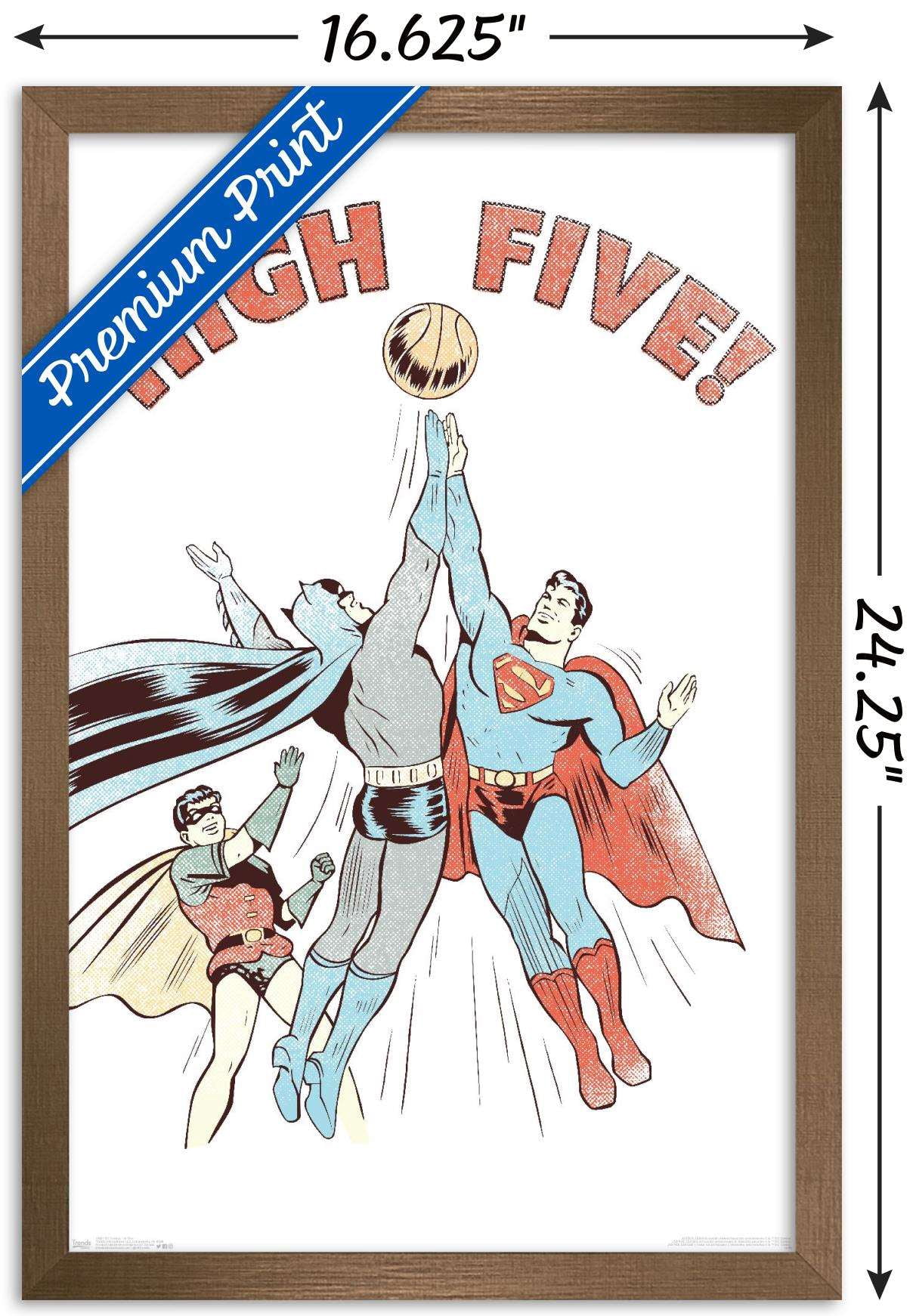 DC Comics - Batman - Robin - Superman - High Five Wall Poster, 14.725" x 22.375", Framed