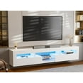 thumbnail image 6 of ARICOEASY Modern Wall Mounted TV Stand with LED Lights, Floating Entertainment Center for up to 85 Inch TV, High Gloss White Media Console with Storage & 2 Drawers, 6 of 8